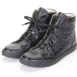 DSQUARED2 Black Croc-Embossed High-Top Sneakers. Italian leather EU 38